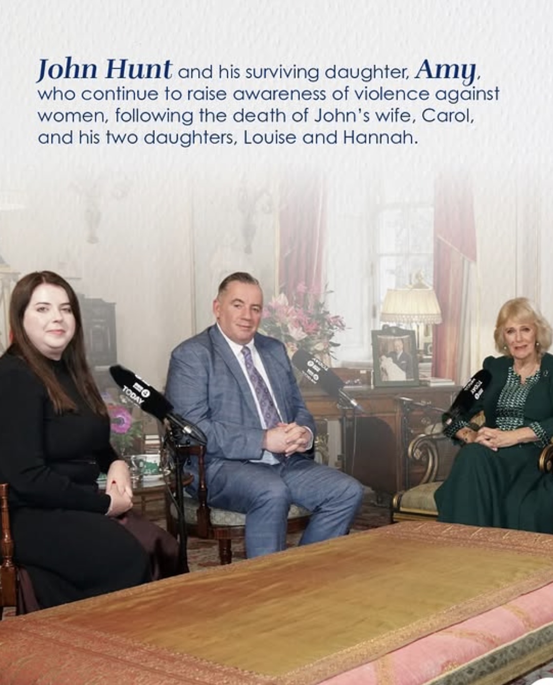 Dronning Camilla med John og Amy Hunt