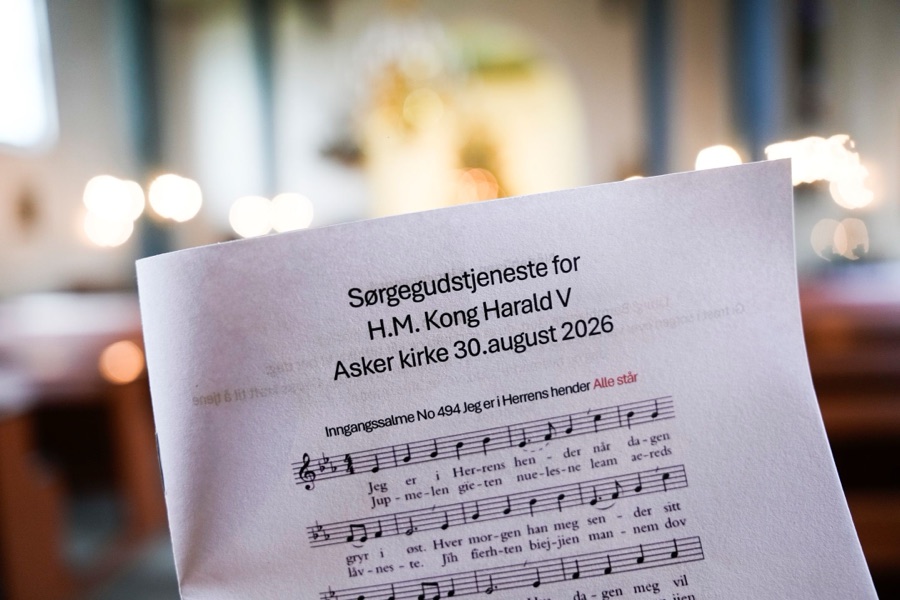 Programmet for sørgegudstjenesten for H.M. Kong Harald V i Asker kirke 30. august 2026