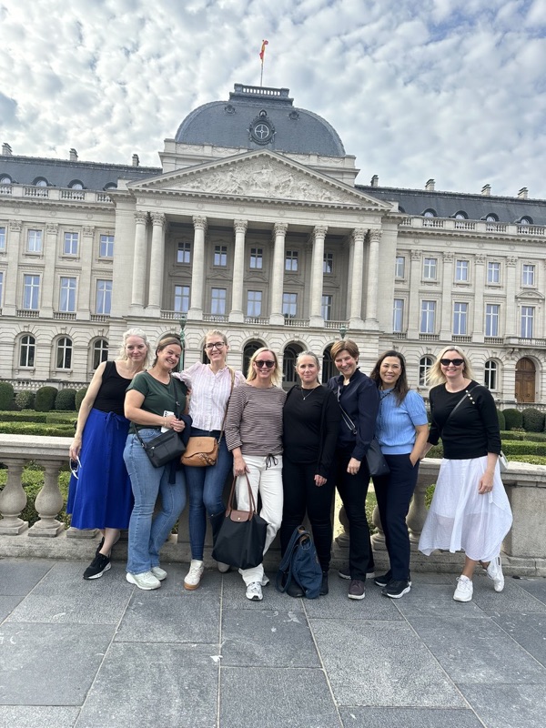 Our travel group gathered in front of the Royal Palace of Brussels