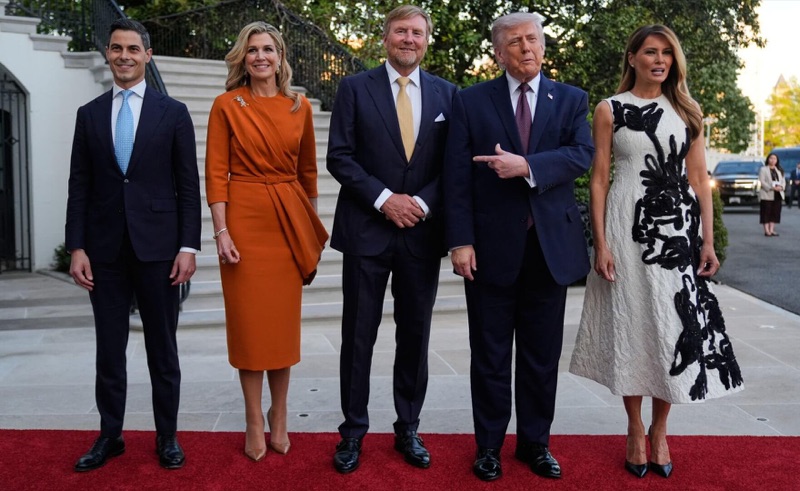 Kongeparet med president Trump, førstedame Melania og statsminister Jetten